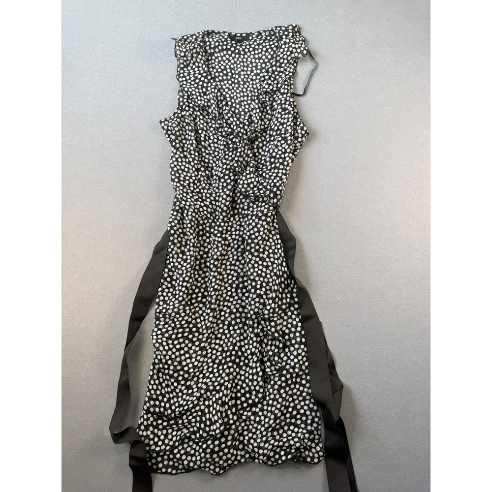JBS Women Black White Polka Dot Ruffle Wrap Dress Size 2 Sleeveless Chiffon